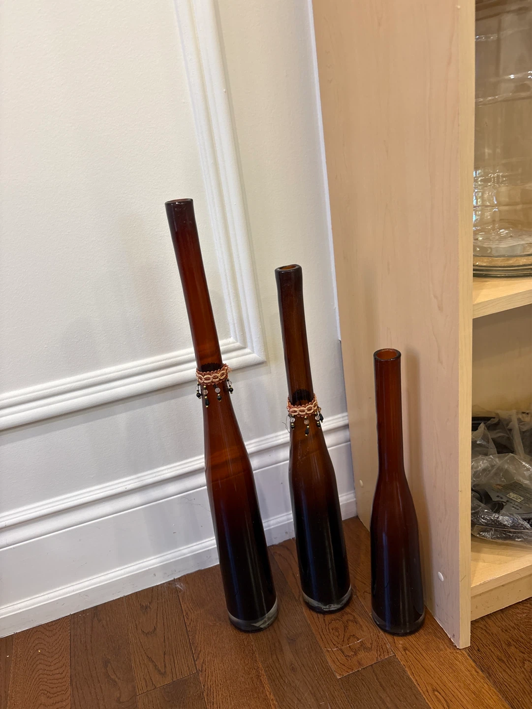 Set of 3 Amber Glass Vases with Decorative Beads - photo 2
