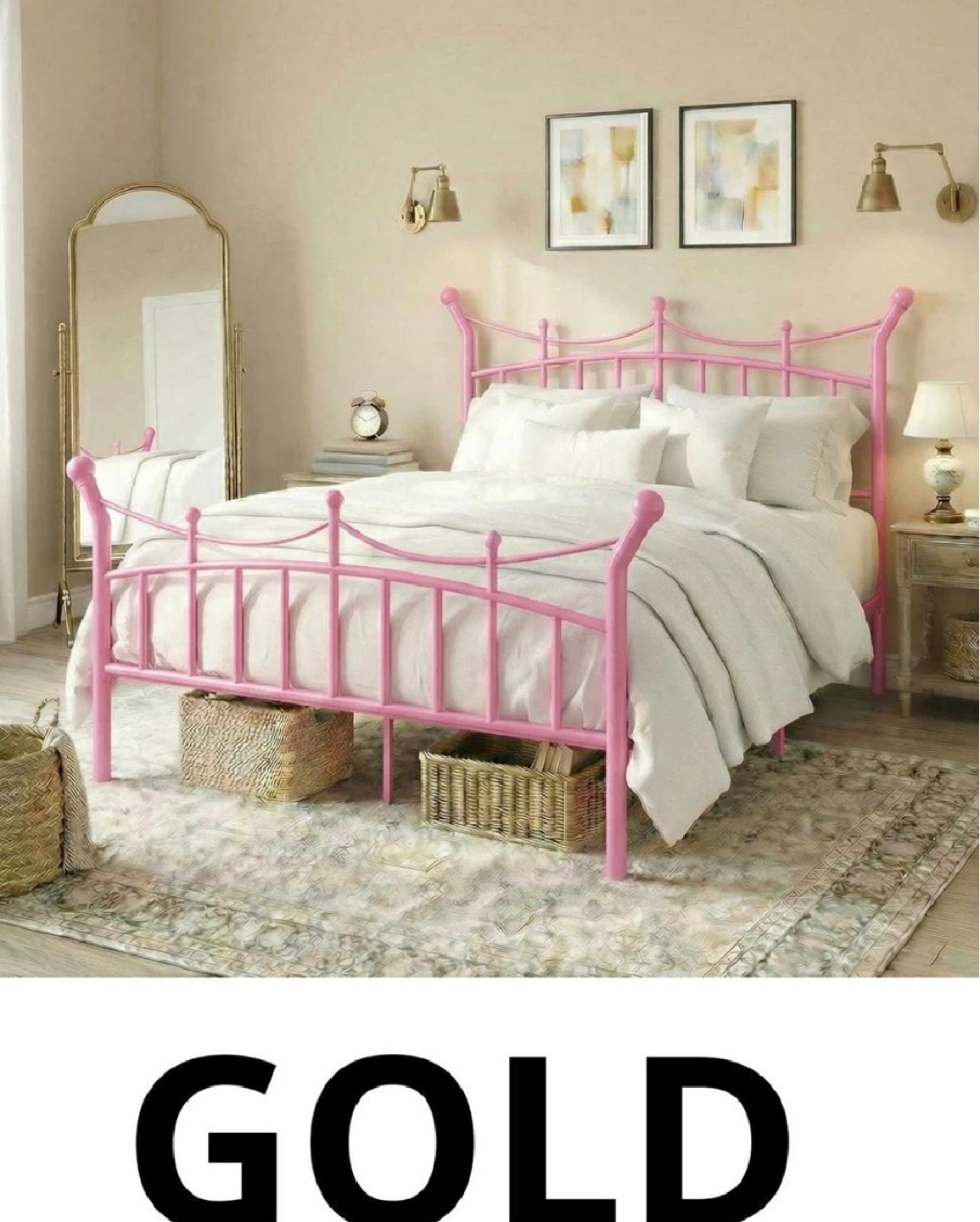 Brand New in Box 14" Full Metal Platform Bed, Gold