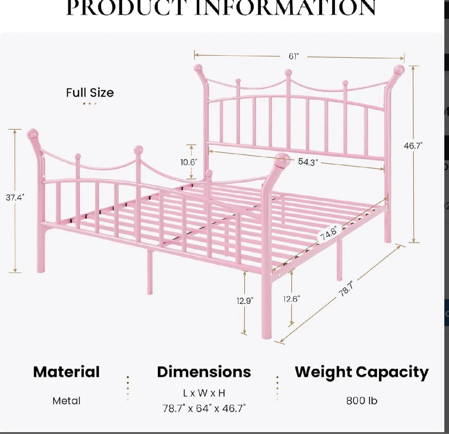 Brand New in Box 14" Full Metal Platform Bed, Gold - photo 2