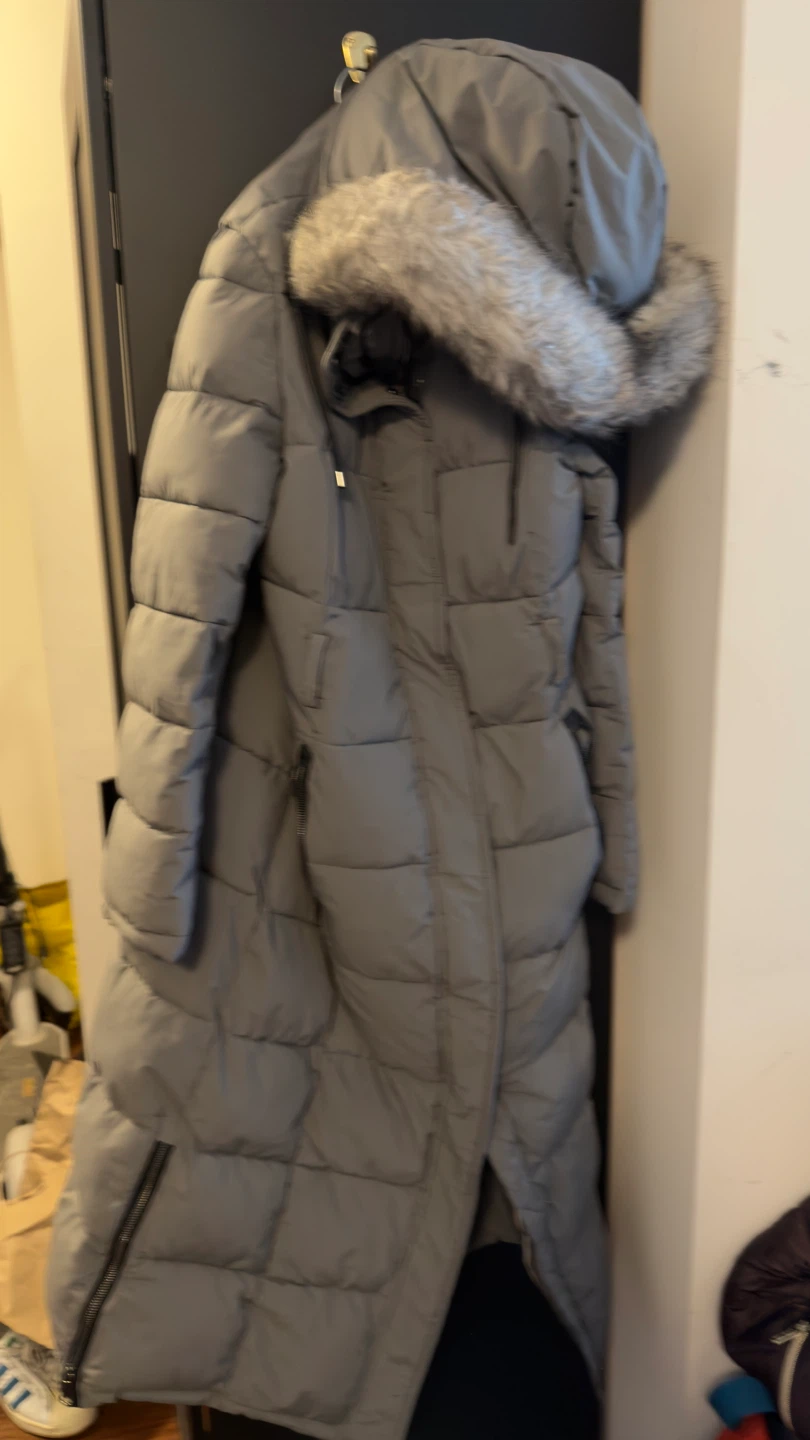 DKNY Grey Puffer Coat with Fur Hood - Size S - photo 3