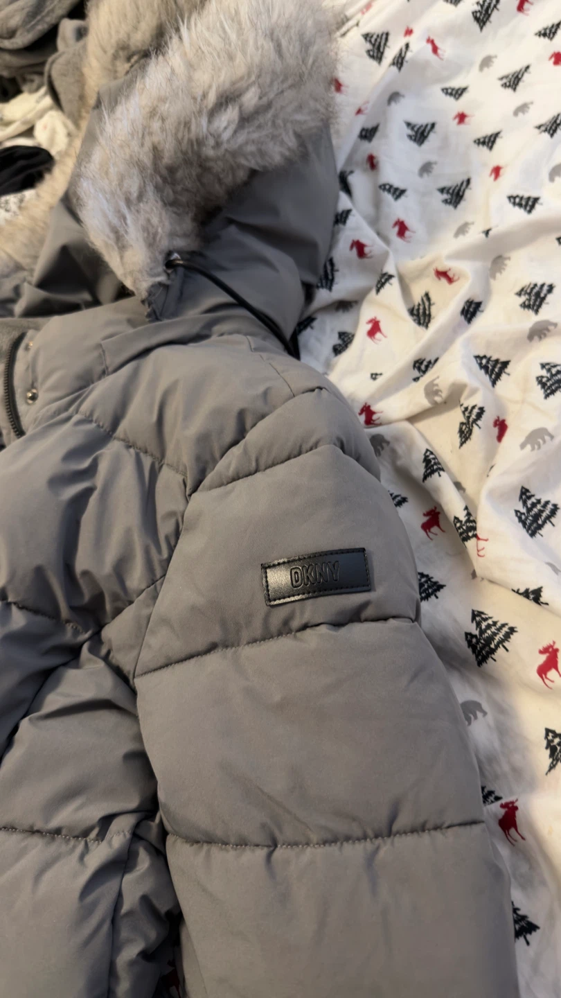 DKNY Grey Puffer Coat with Fur Hood - Size S - photo 2