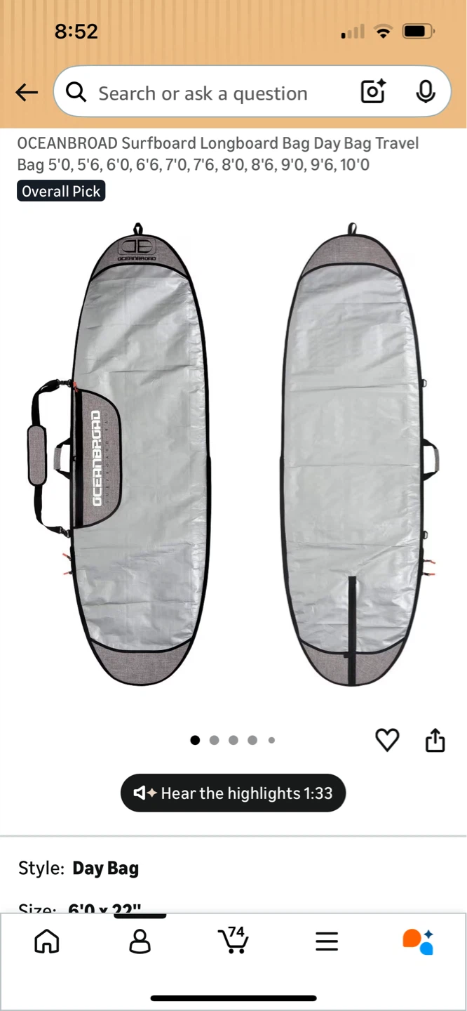 OCEANBROAD Surfboard Longboard Day Bag Travel Bag 6'0" x 22" - photo 3
