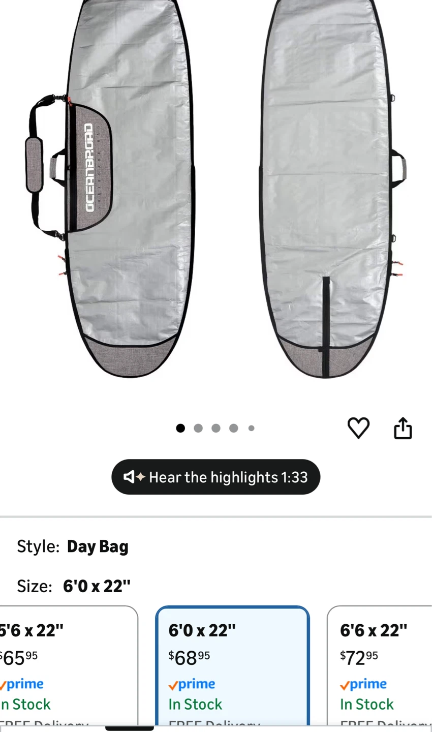 OCEANBROAD Surfboard Longboard Day Bag Travel Bag 6'0" x 22"