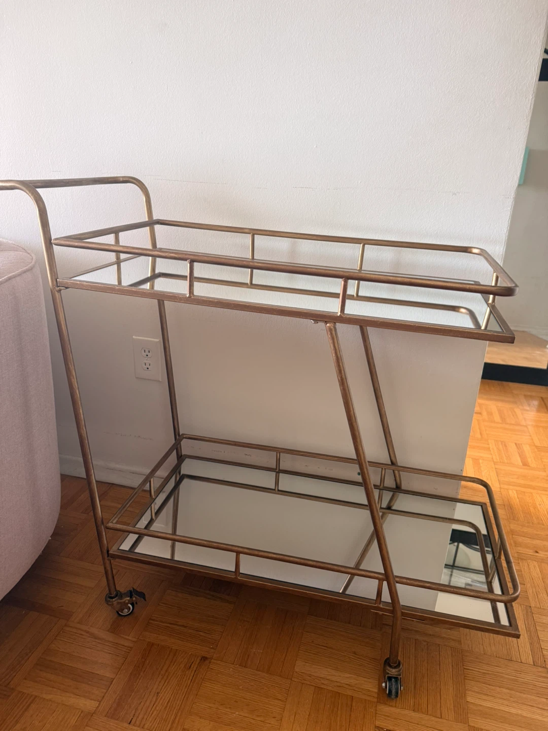 Brushed Gold Bar Cart with Mirrored Shelves - photo 3