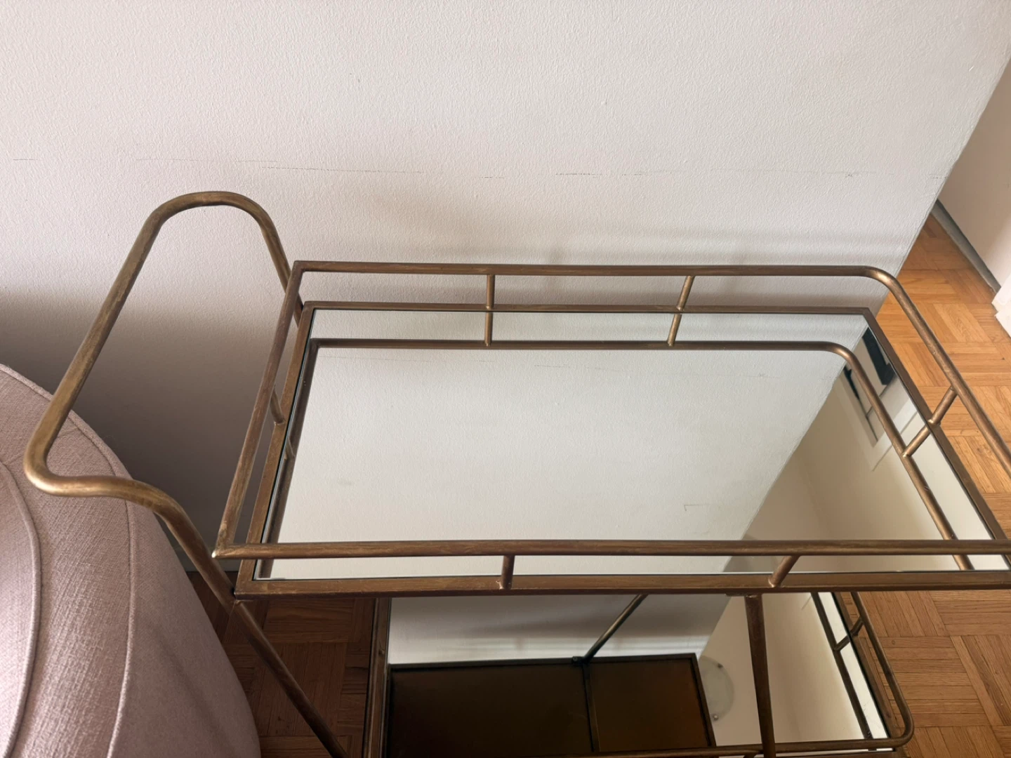 Brushed Gold Bar Cart with Mirrored Shelves - photo 2