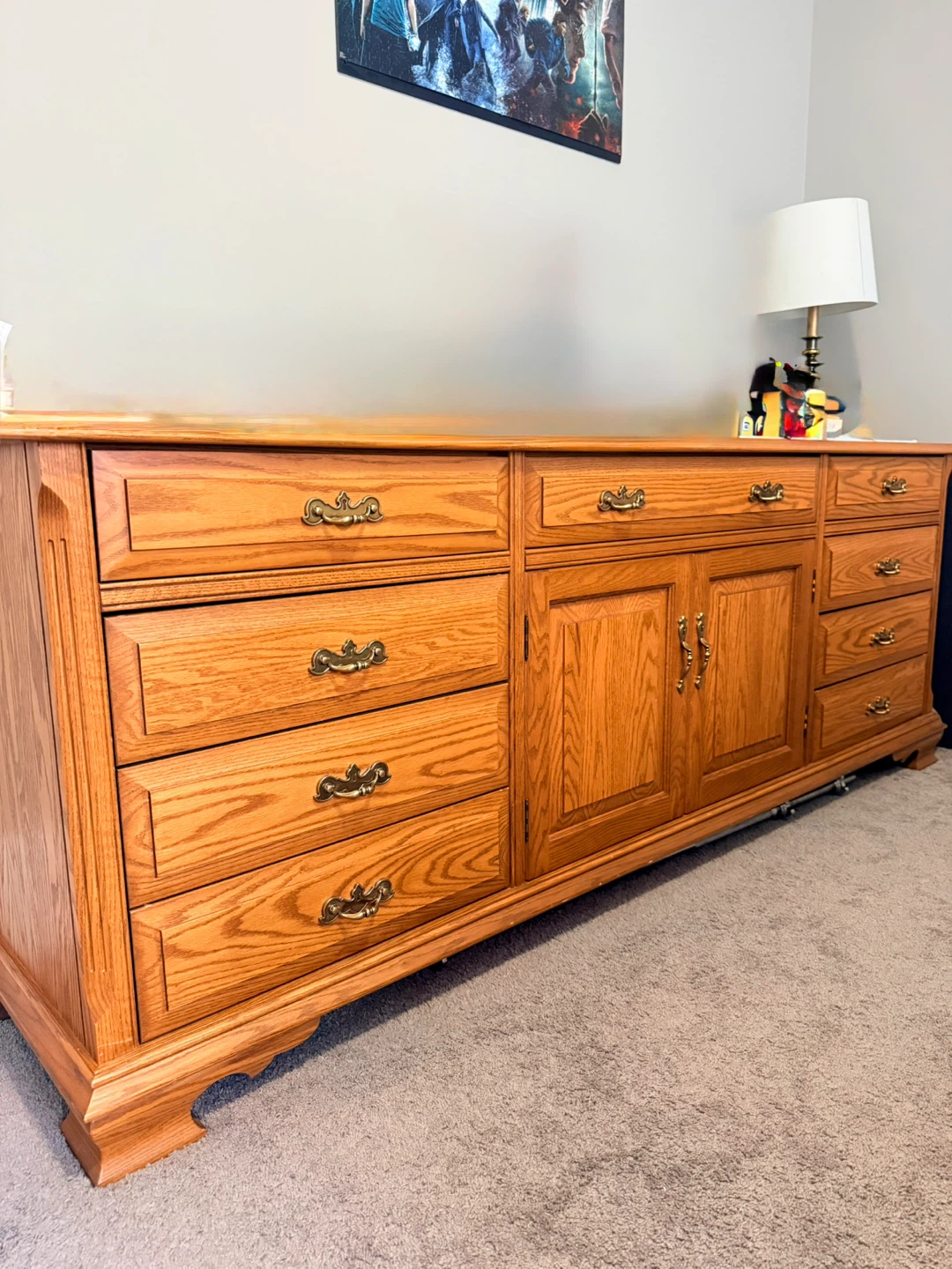 Solid Oak Dresser with 9 Drawers and 2 Cabinets - photo 2