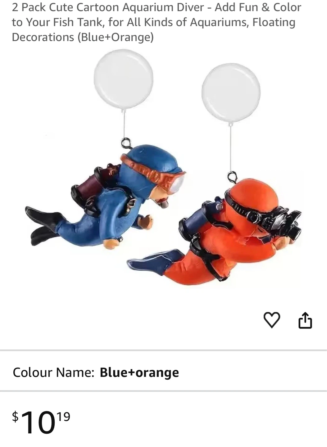 2 Pack Cartoon Aquarium Diver Decorations (Blue+Orange)