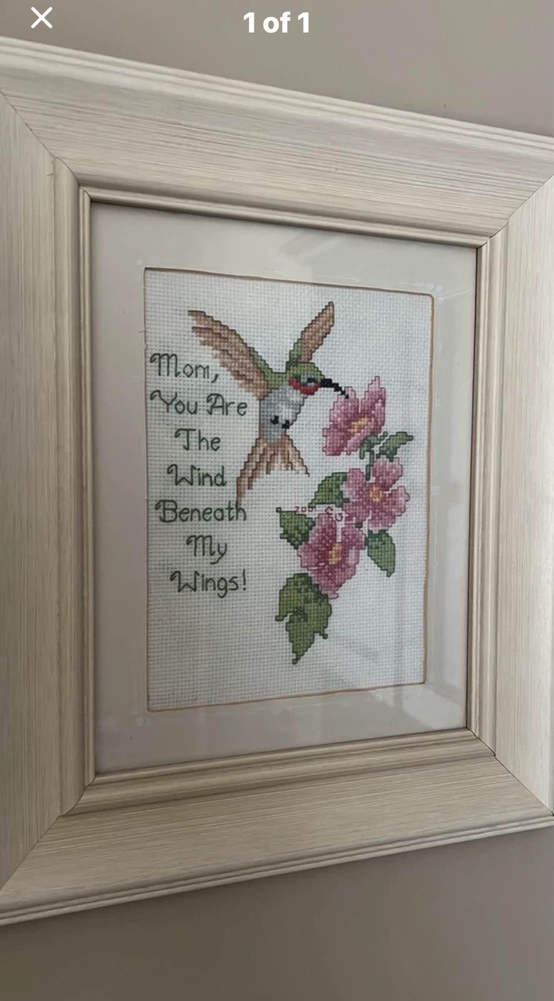 Framed Cross-Stitch "Mom, You Are The Wind Beneath My Wings!"