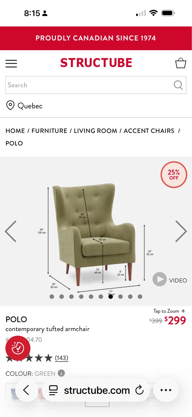 Structube Red Polo Accent Chair - photo 3