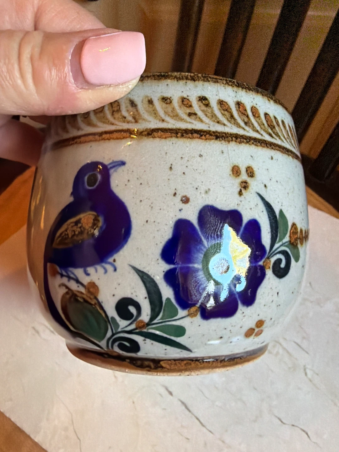 Hand-painted Ceramic Planter with Bird and Floral Design - photo 5