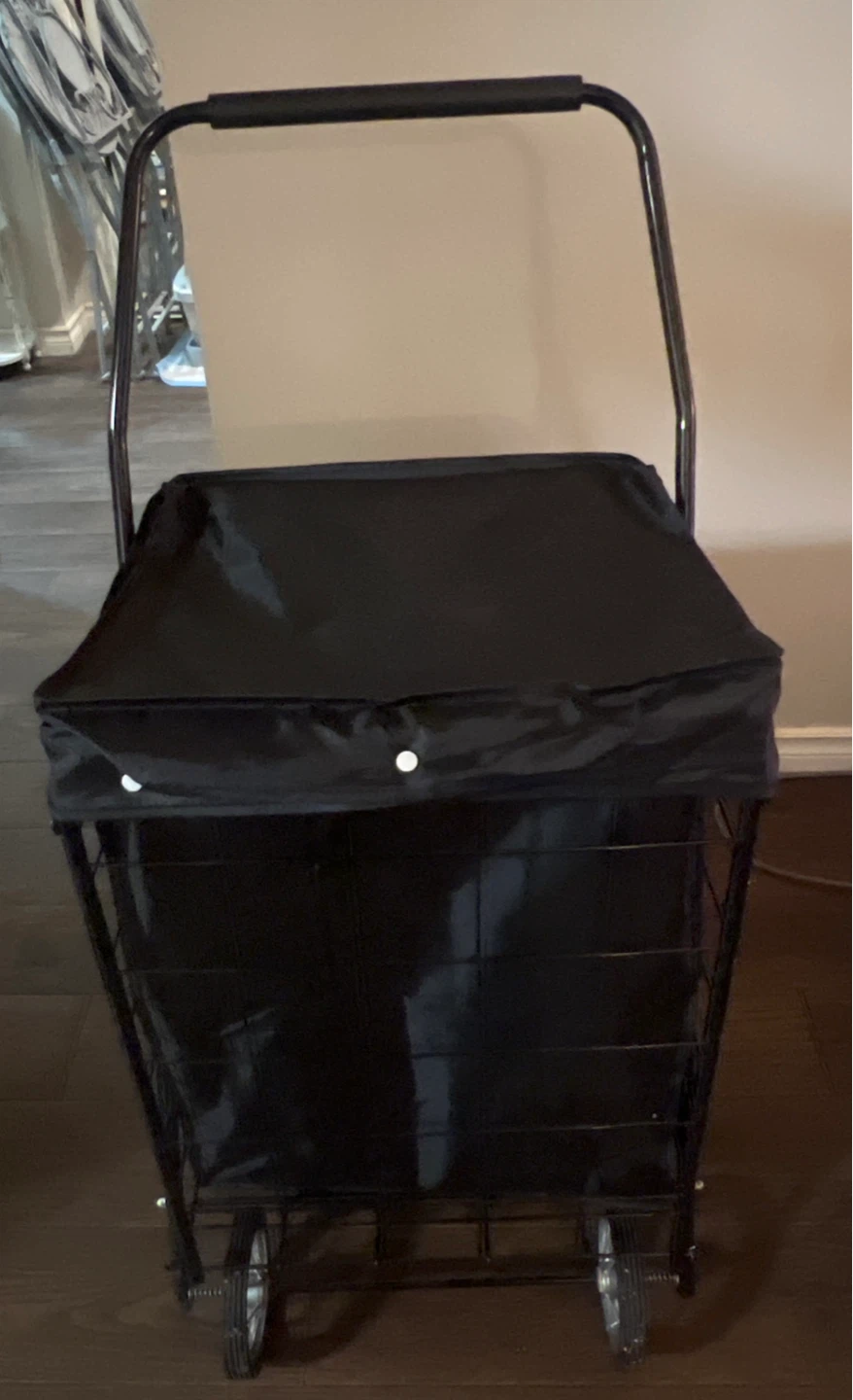 Large Vintage Black Rolling Shopping Cart with Lid