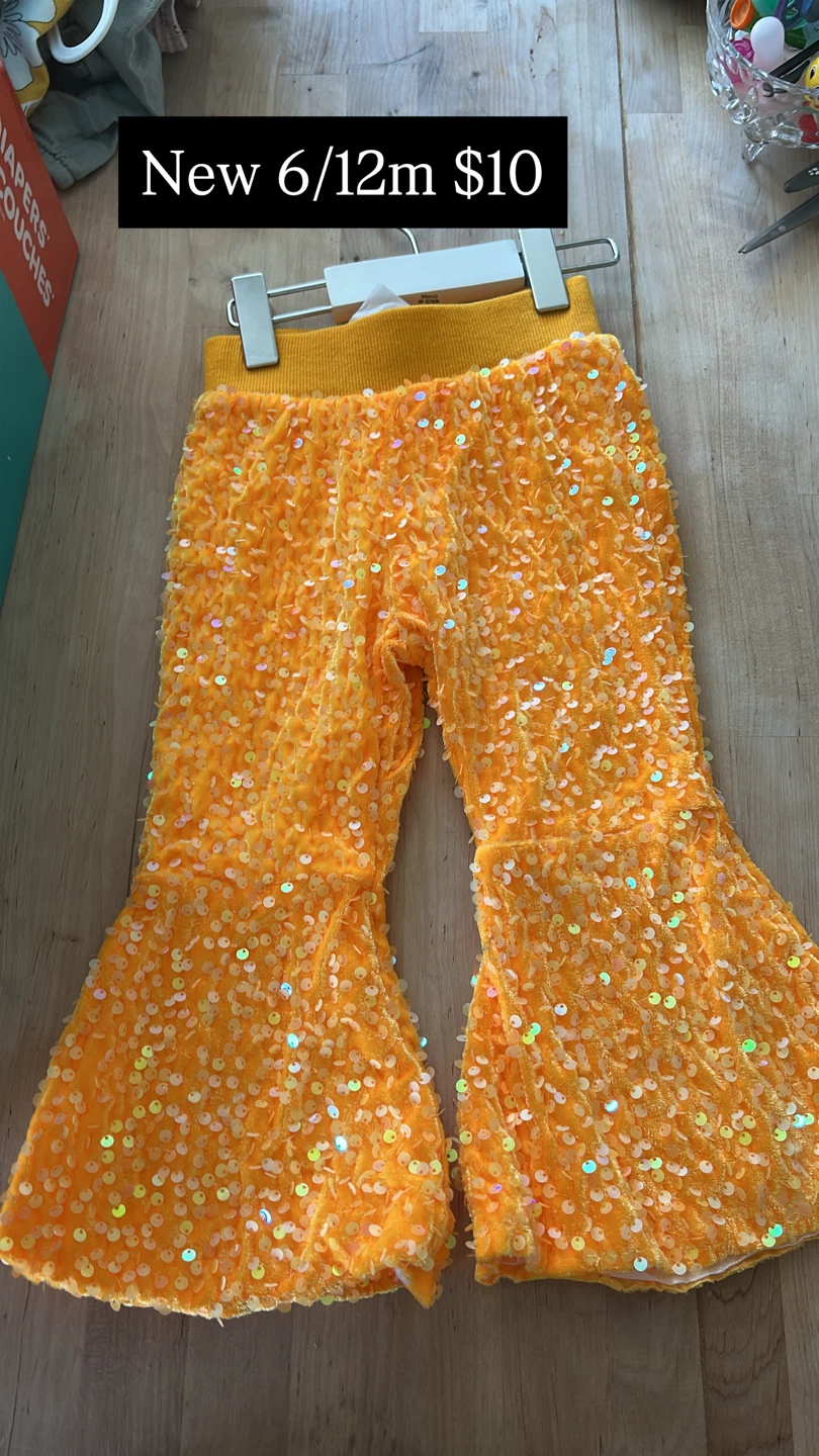 Orange Sequin Bell Bottom Pants 6/12m
