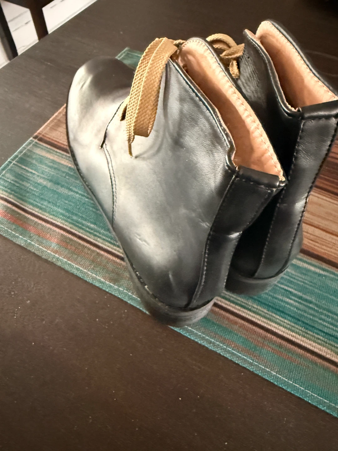 Black Leather Ankle Boots with Tan Laces - photo 3