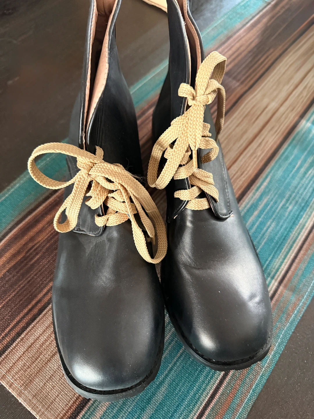 Black Leather Ankle Boots with Tan Laces