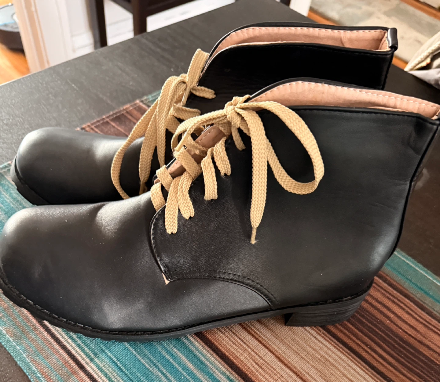 Black Leather Ankle Boots with Tan Laces - photo 4