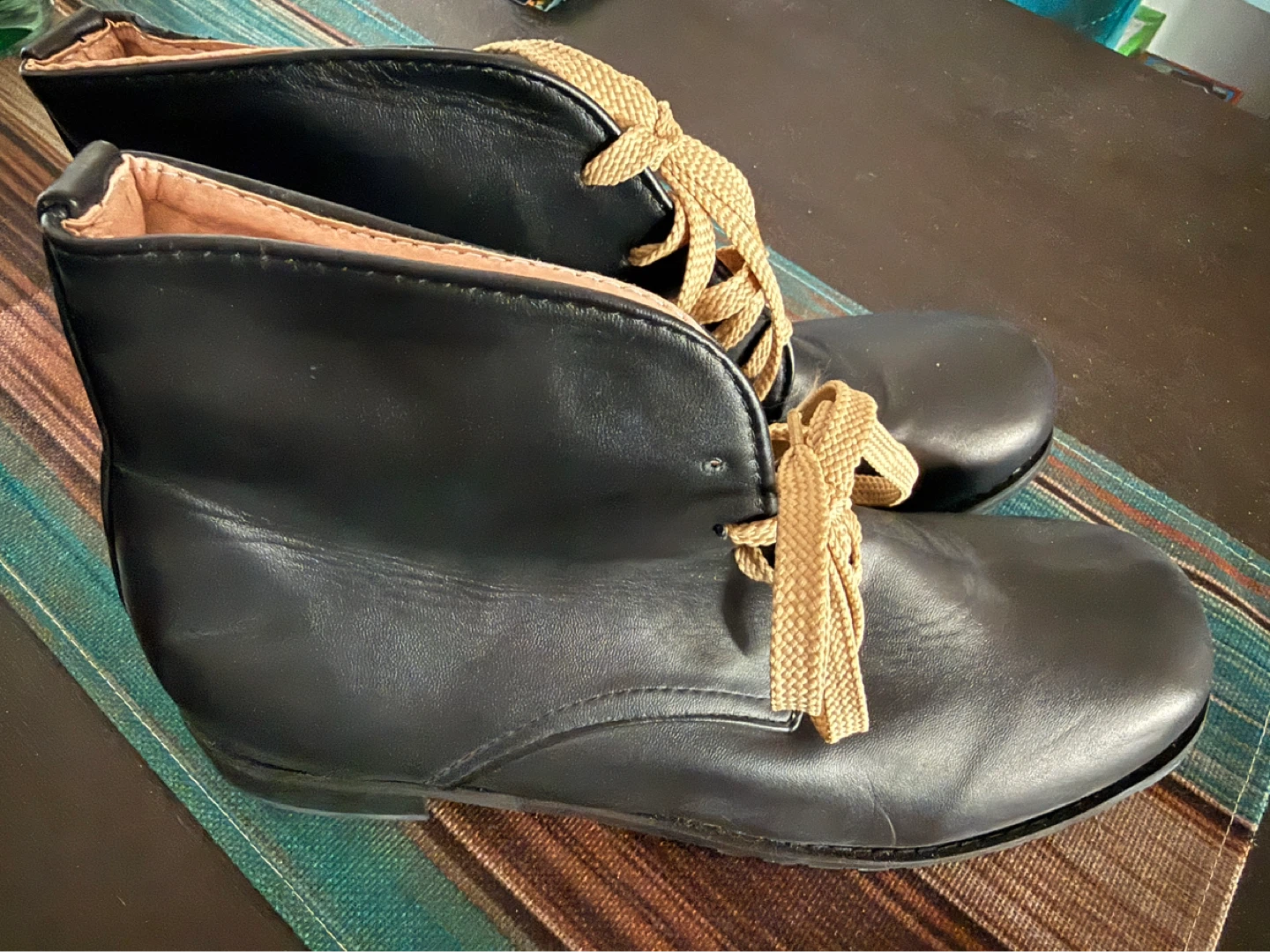 Black Leather Ankle Boots with Tan Laces - photo 2