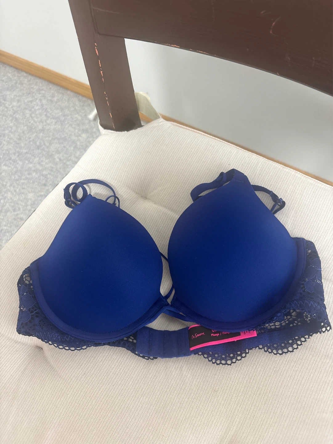 La Senza Royal Blue Lace Trim Plunge Bra