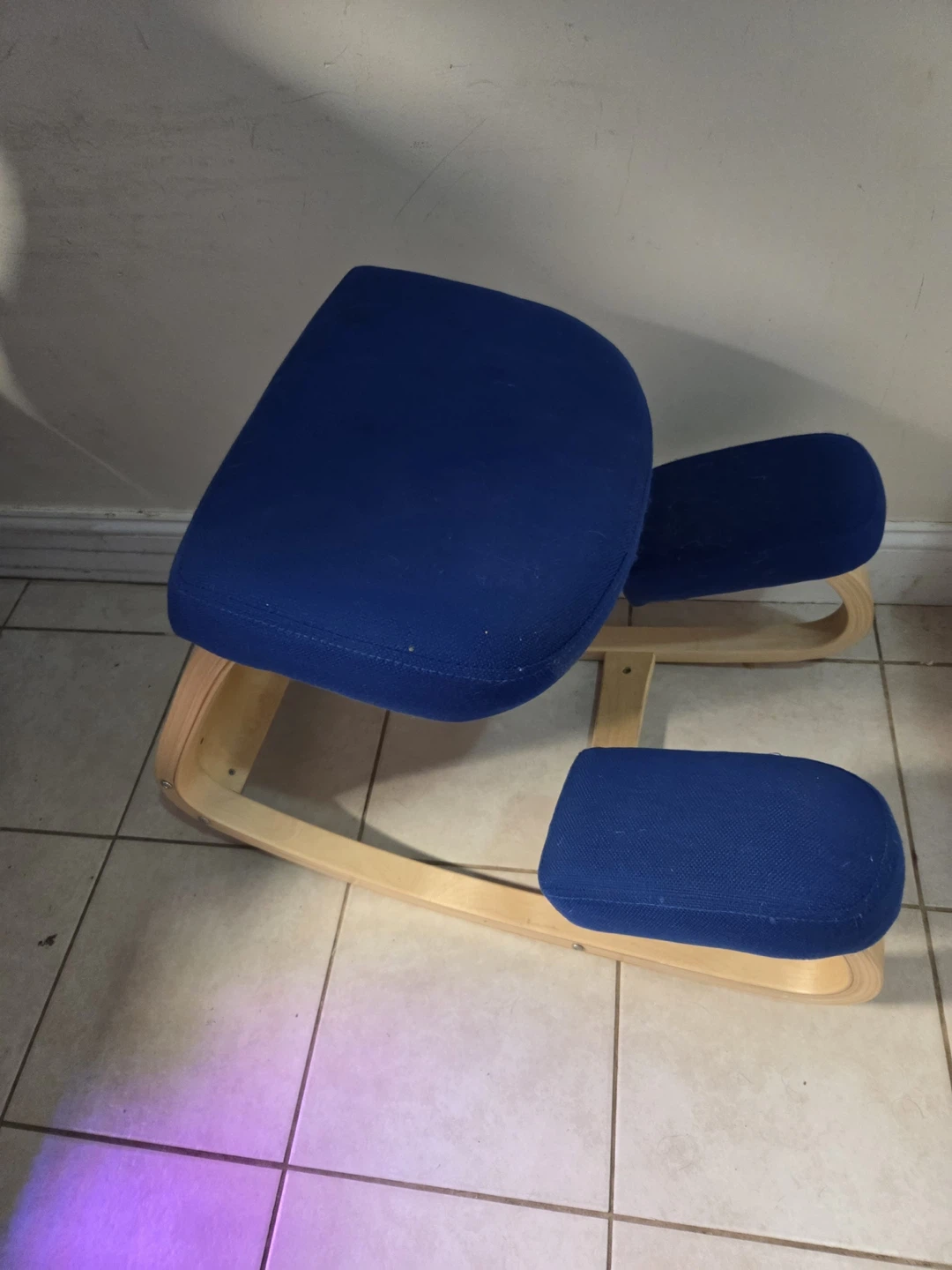 Blue Ergonomic Kneeling Chair with Wood Frame