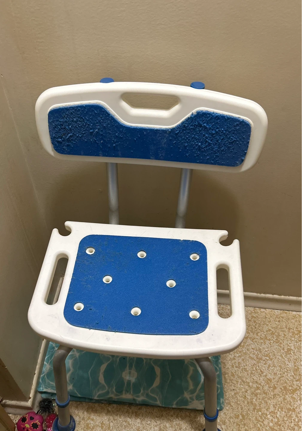 White and Blue Bath Safety Shower Chair