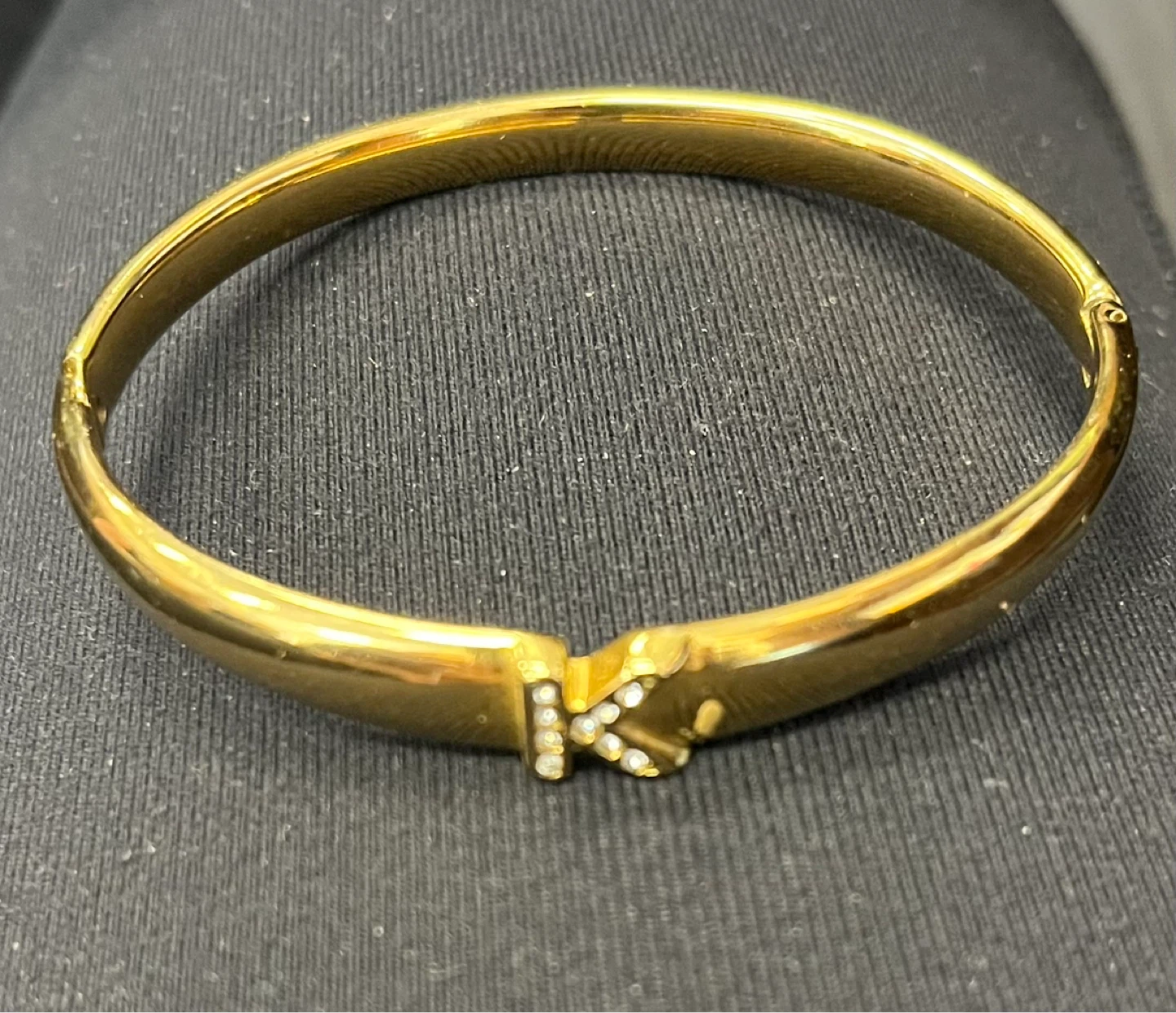 Gold Tone Bangle Bracelet with "K" Charm
