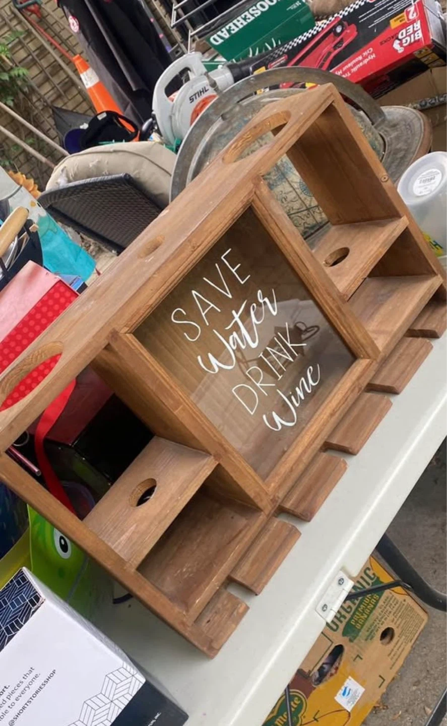 Wooden Wine Rack with 'Save Water Drink Wine' decal