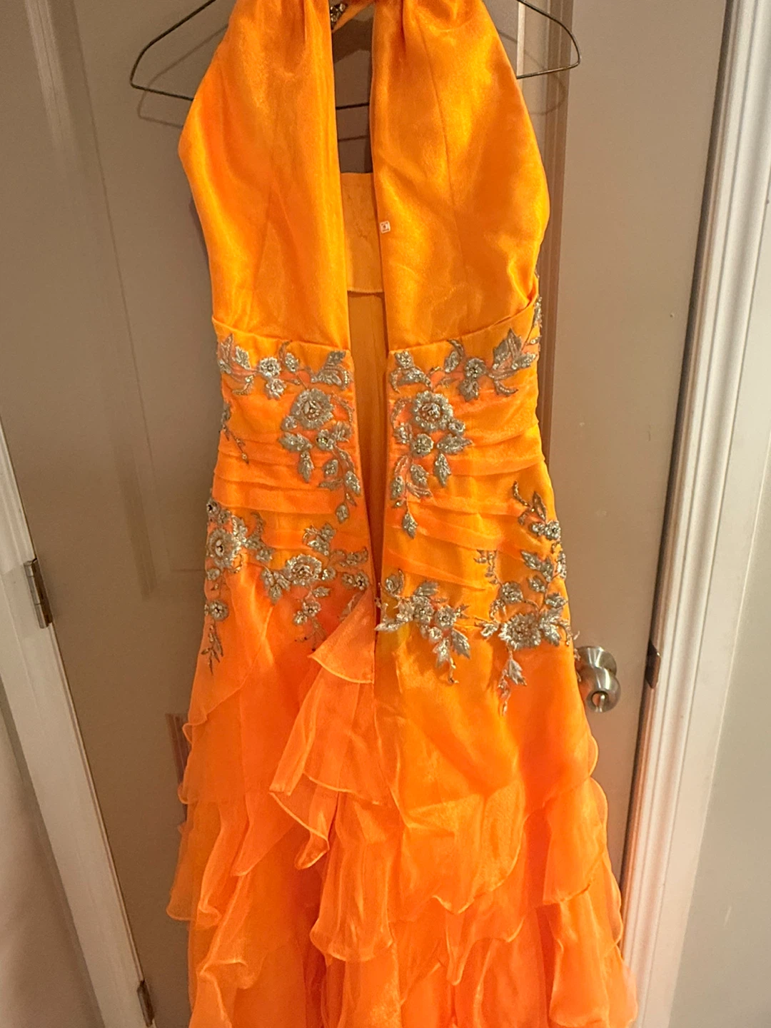 Orange Halter Neck Embellished Gown - photo 4