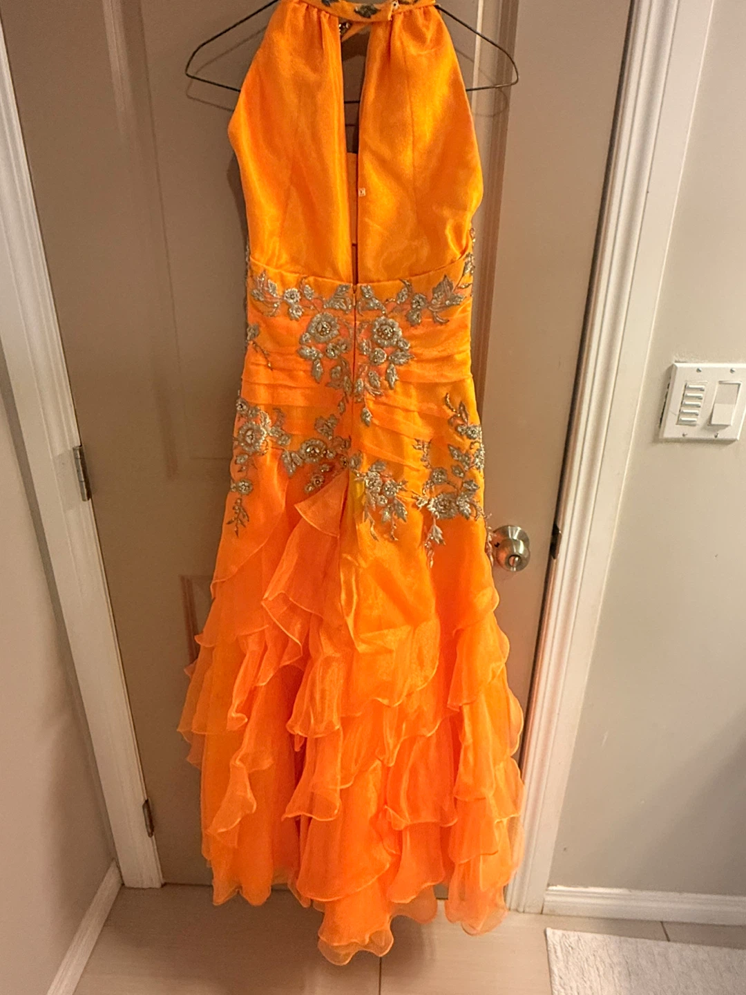 Orange Halter Neck Embellished Gown