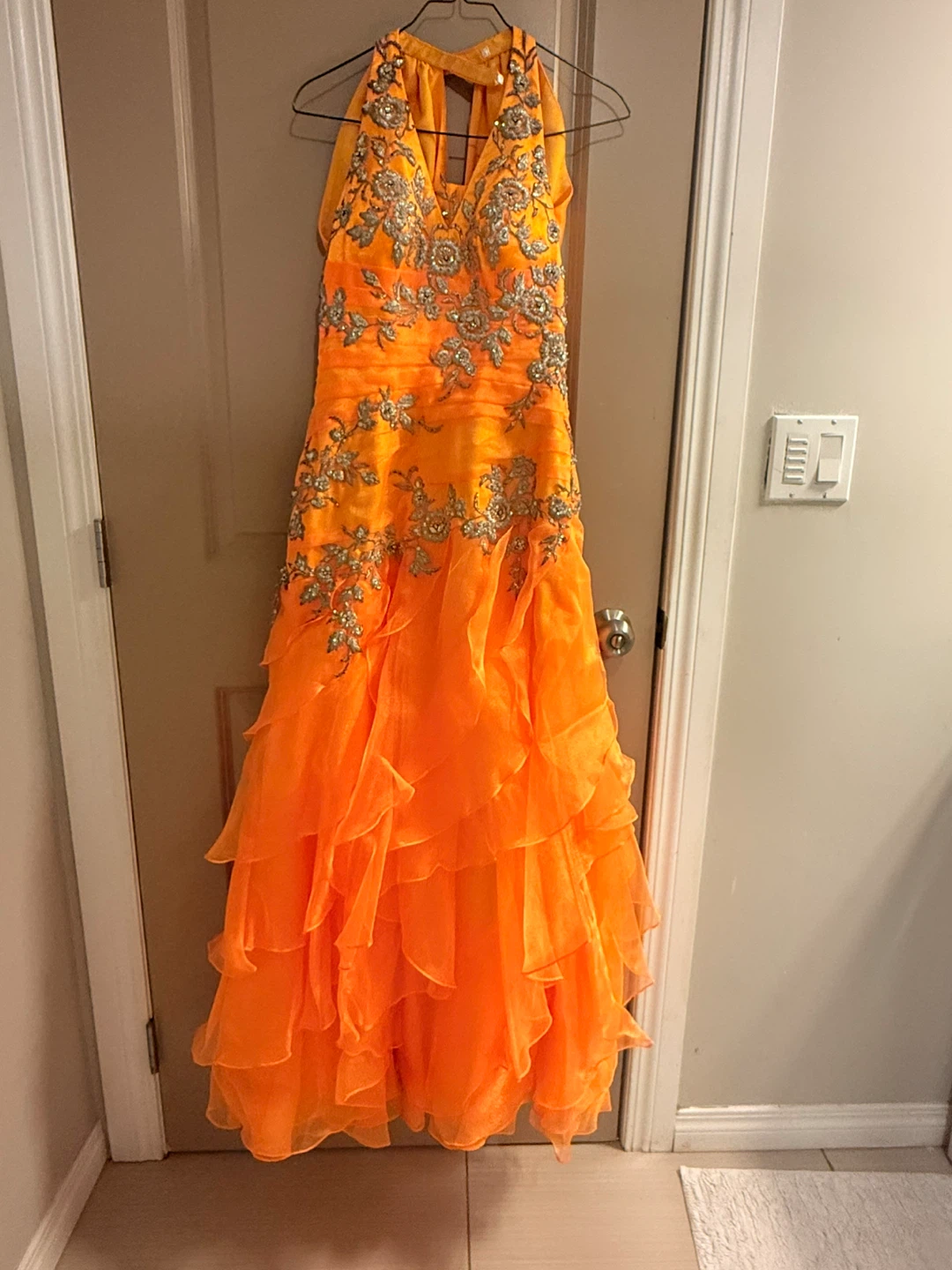 Orange Halter Neck Embellished Gown - photo 2