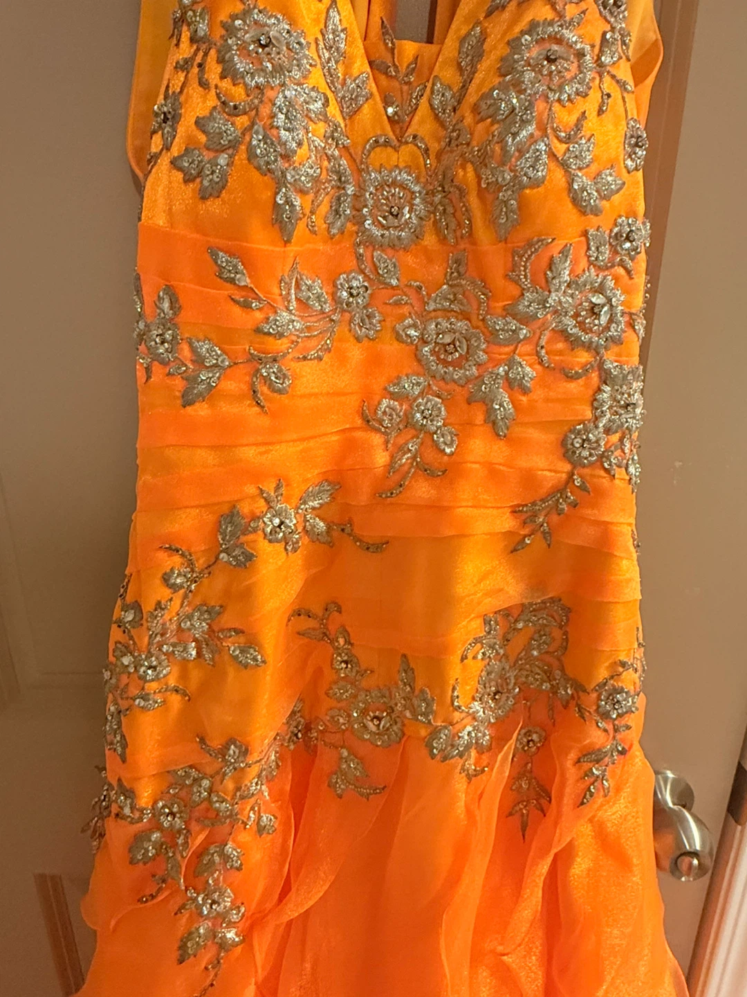 Orange Halter Neck Embellished Gown - photo 3