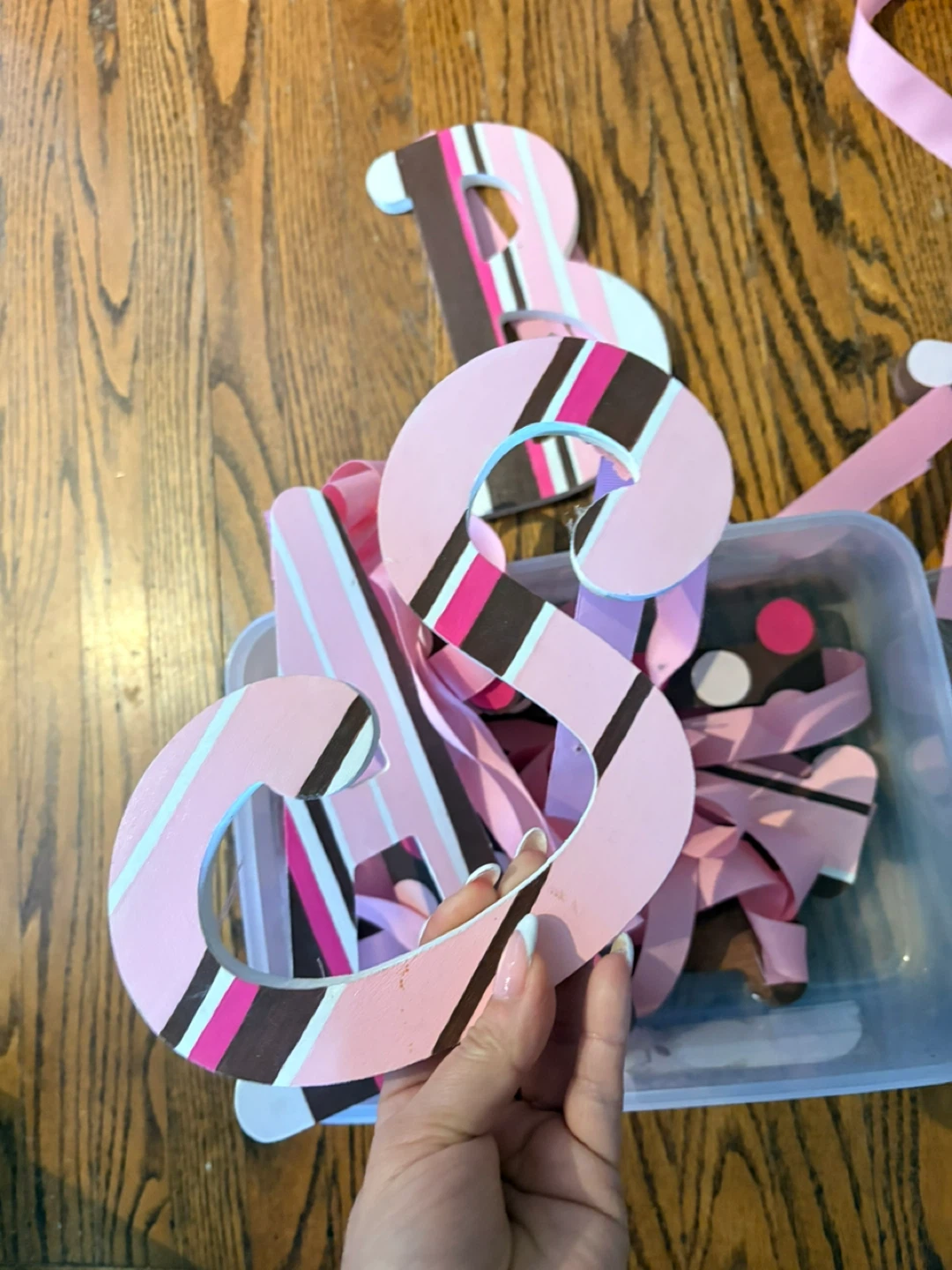 Custom Name Isabella  Cutouts - Pink & Brown Stripes/Polka Dots
