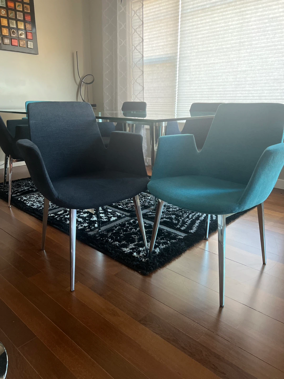 Glass Dining Table with Chrome Base and Chairs - photo 3
