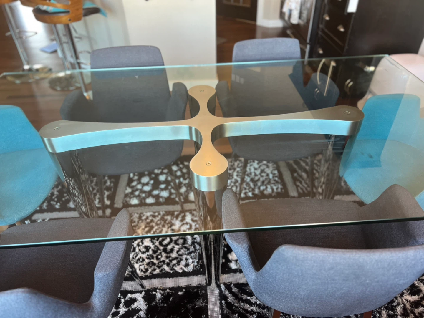 Glass Dining Table with Chrome Base and Chairs - photo 2