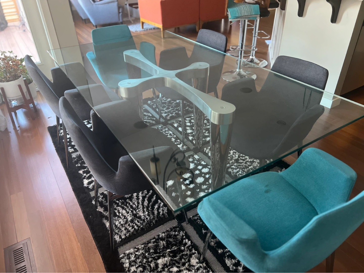 Glass Dining Table with Chrome Base and Chairs - photo 4