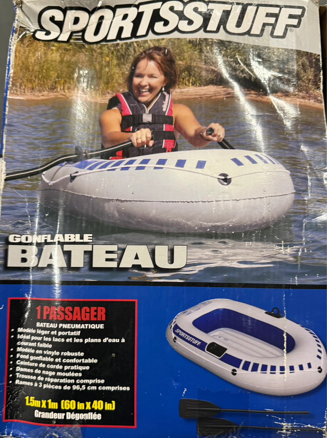 SportsStuff 1-Passenger Inflatable Boat with Oars