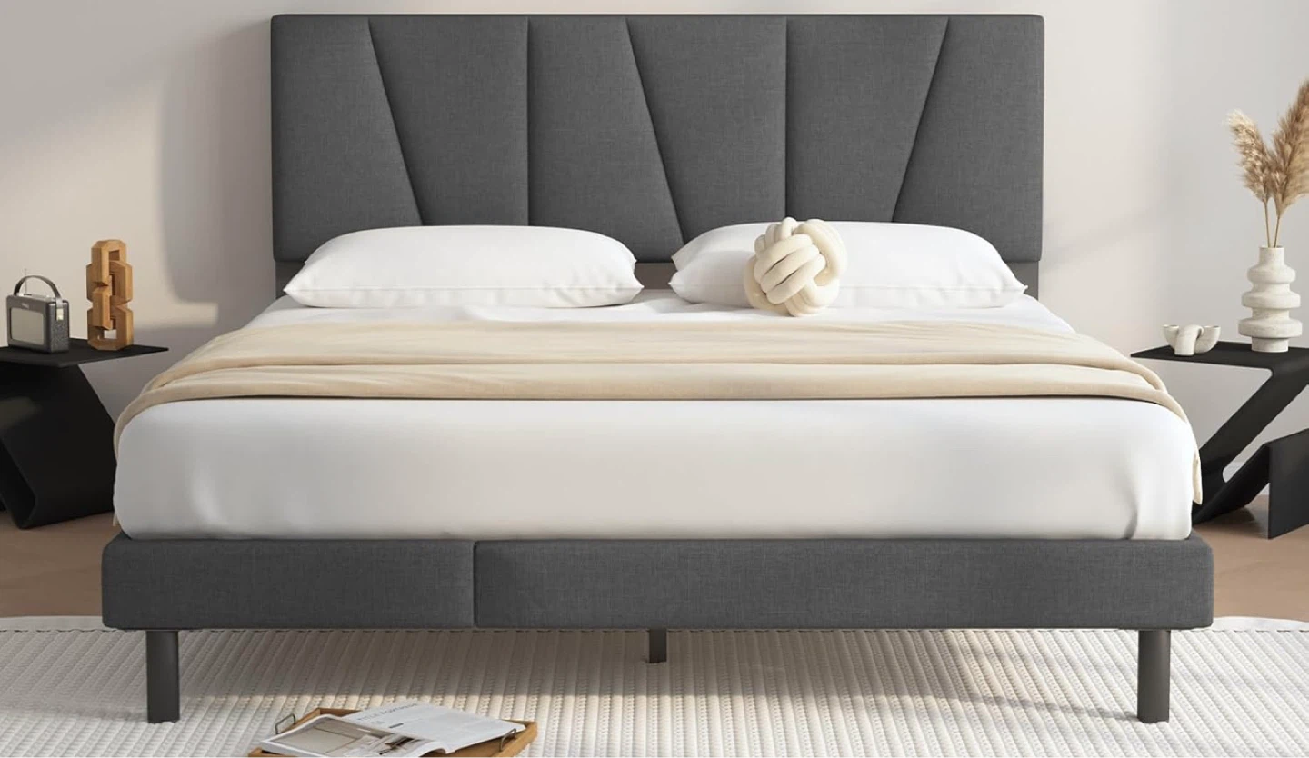 Queen Size Grey Upholstered Bed Frame - photo 3