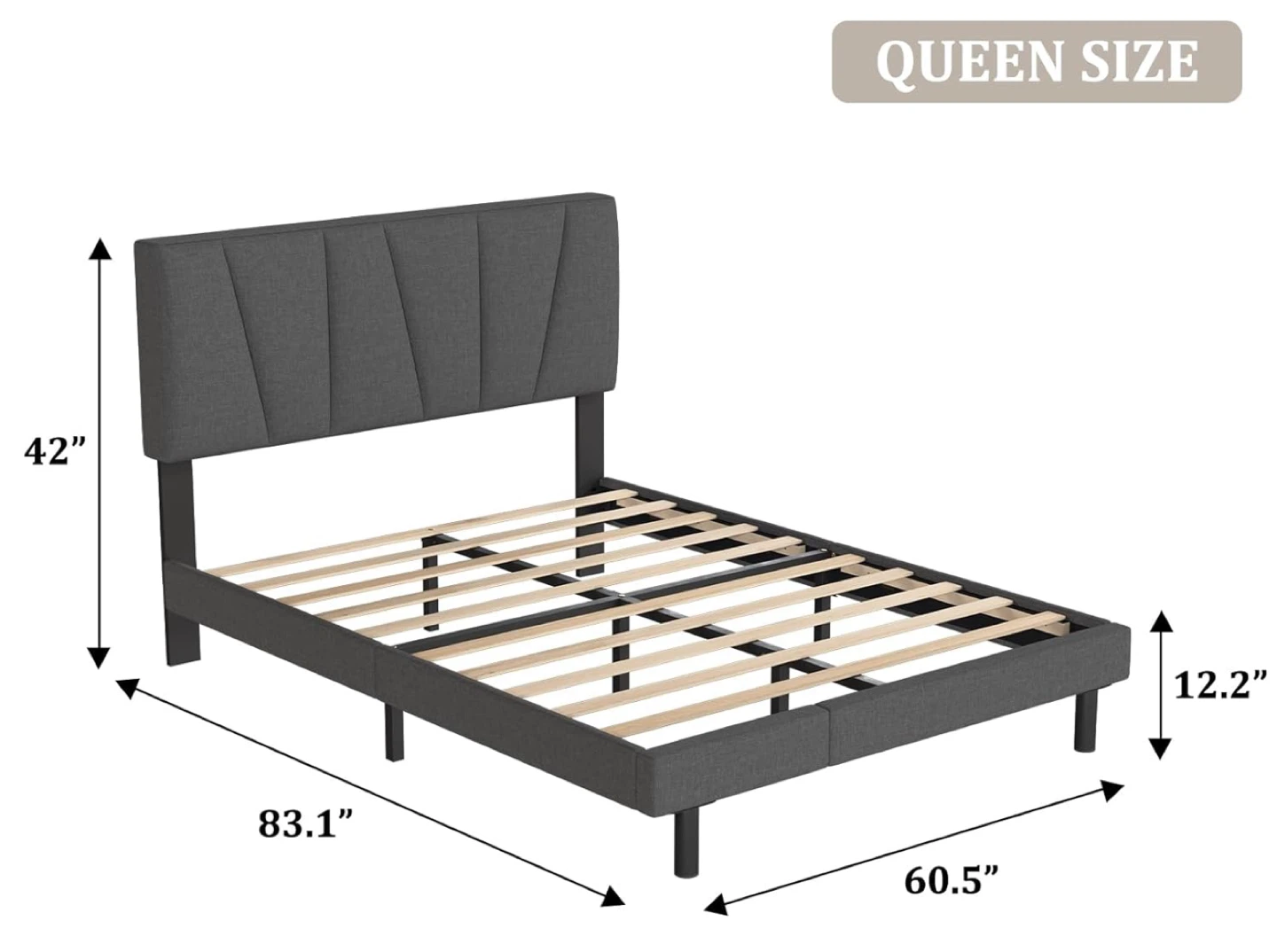 Queen Size Grey Upholstered Bed Frame
