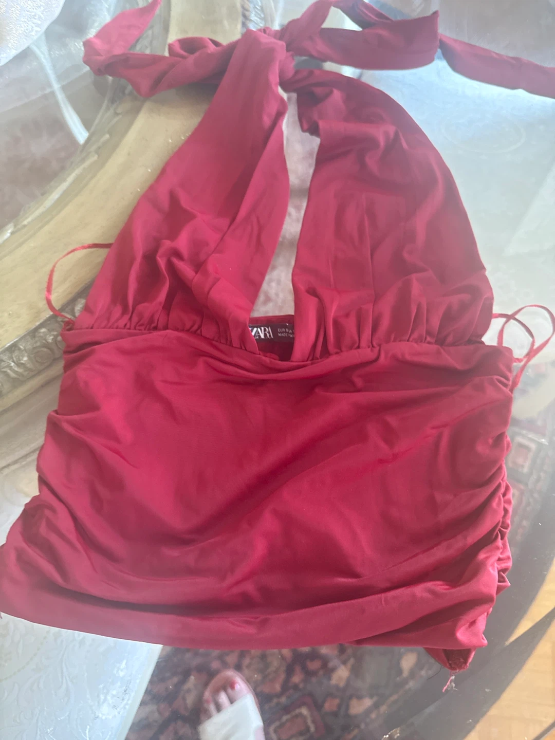 Zara Red Ruched Halter Top