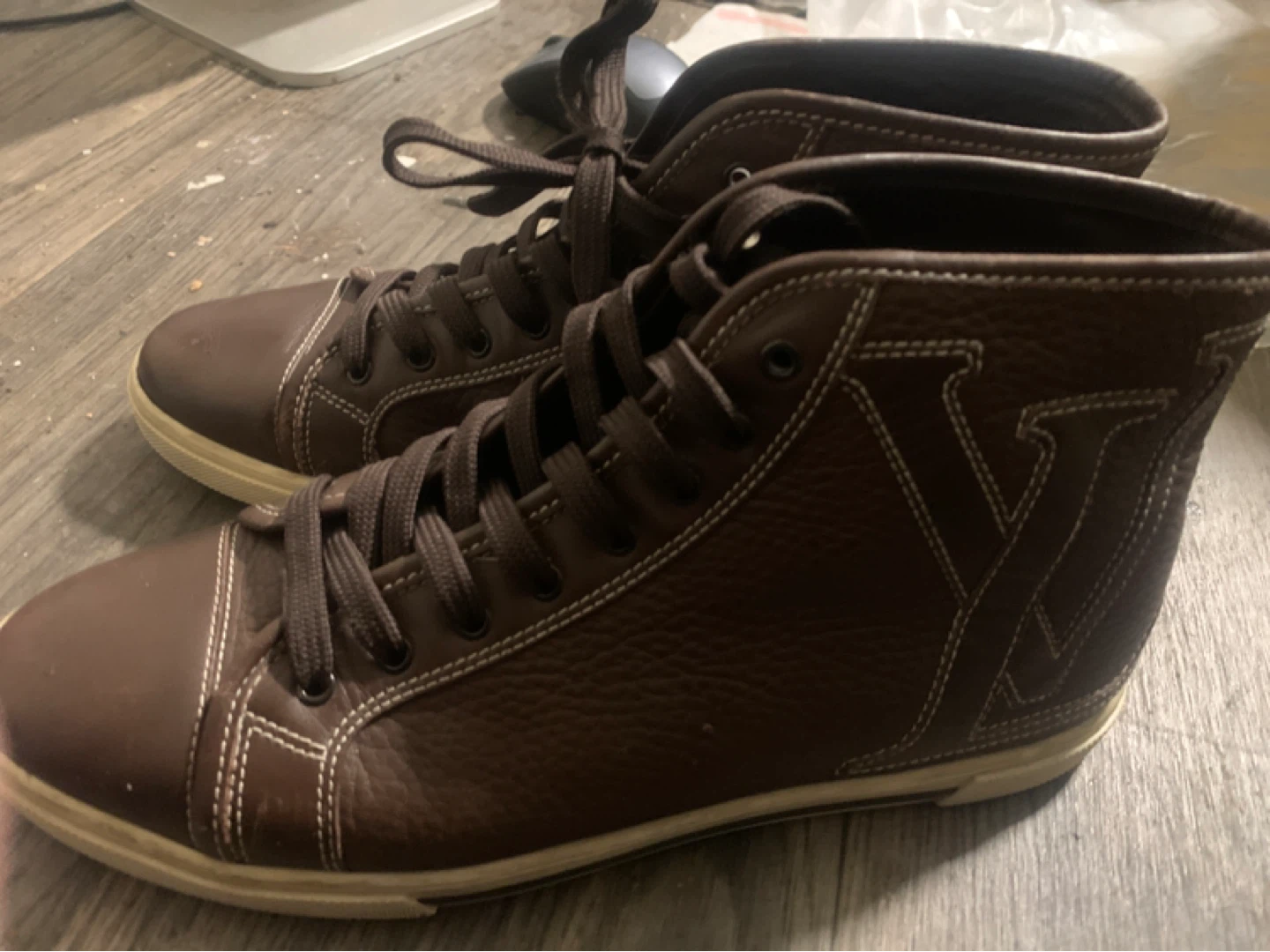 Louis Vuitton Brown Leather High-Top Sneakers - photo 3