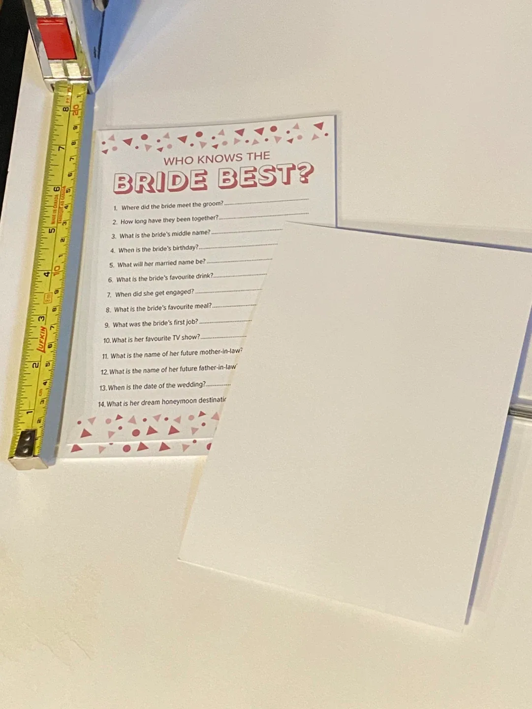 Bride to Be Party Game Cards - Who Knows The Bride Best?