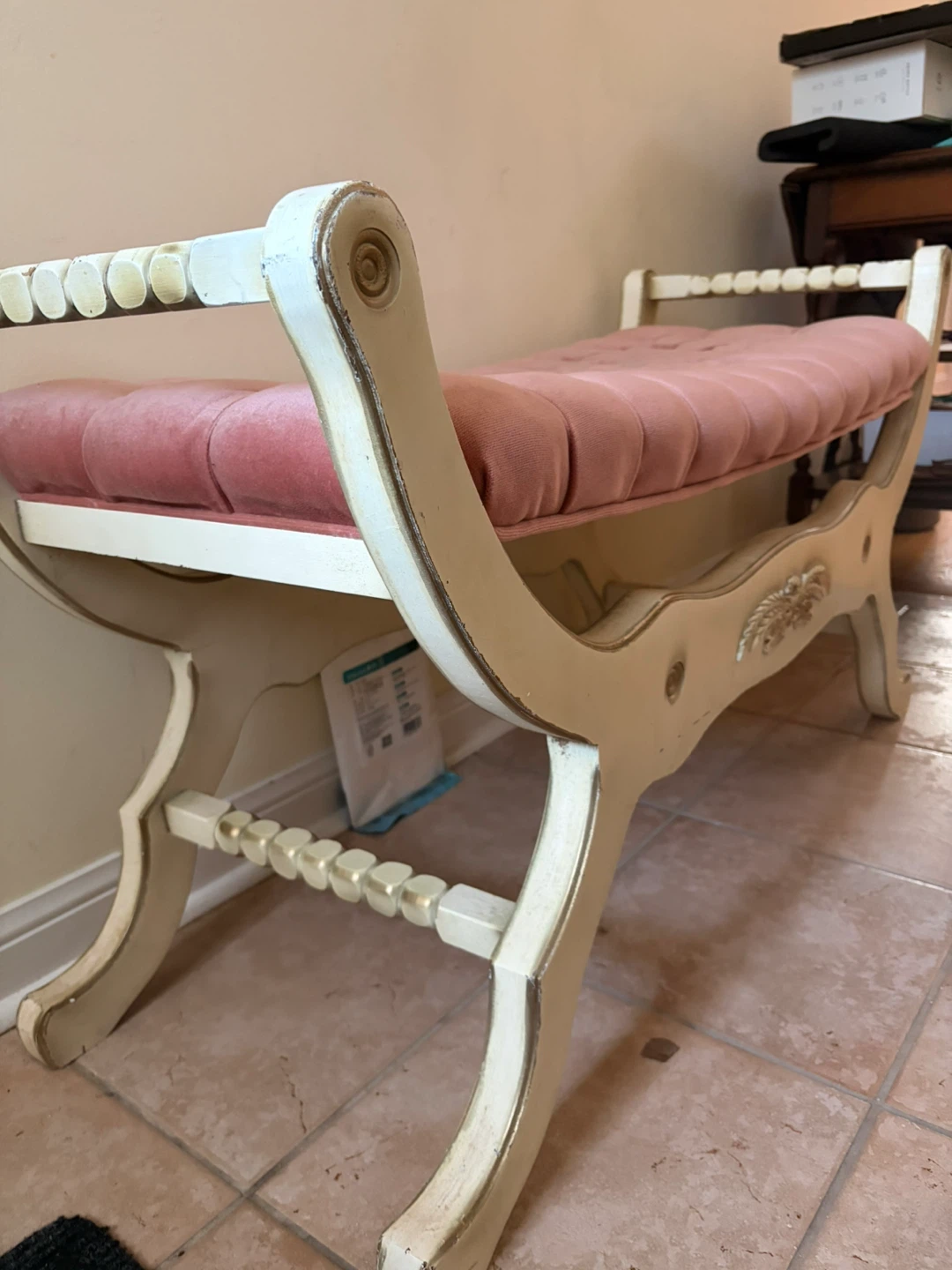 Pink Tufted Bench