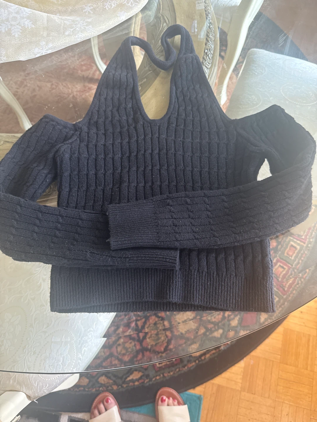 Black Cold Shoulder Knit Top
