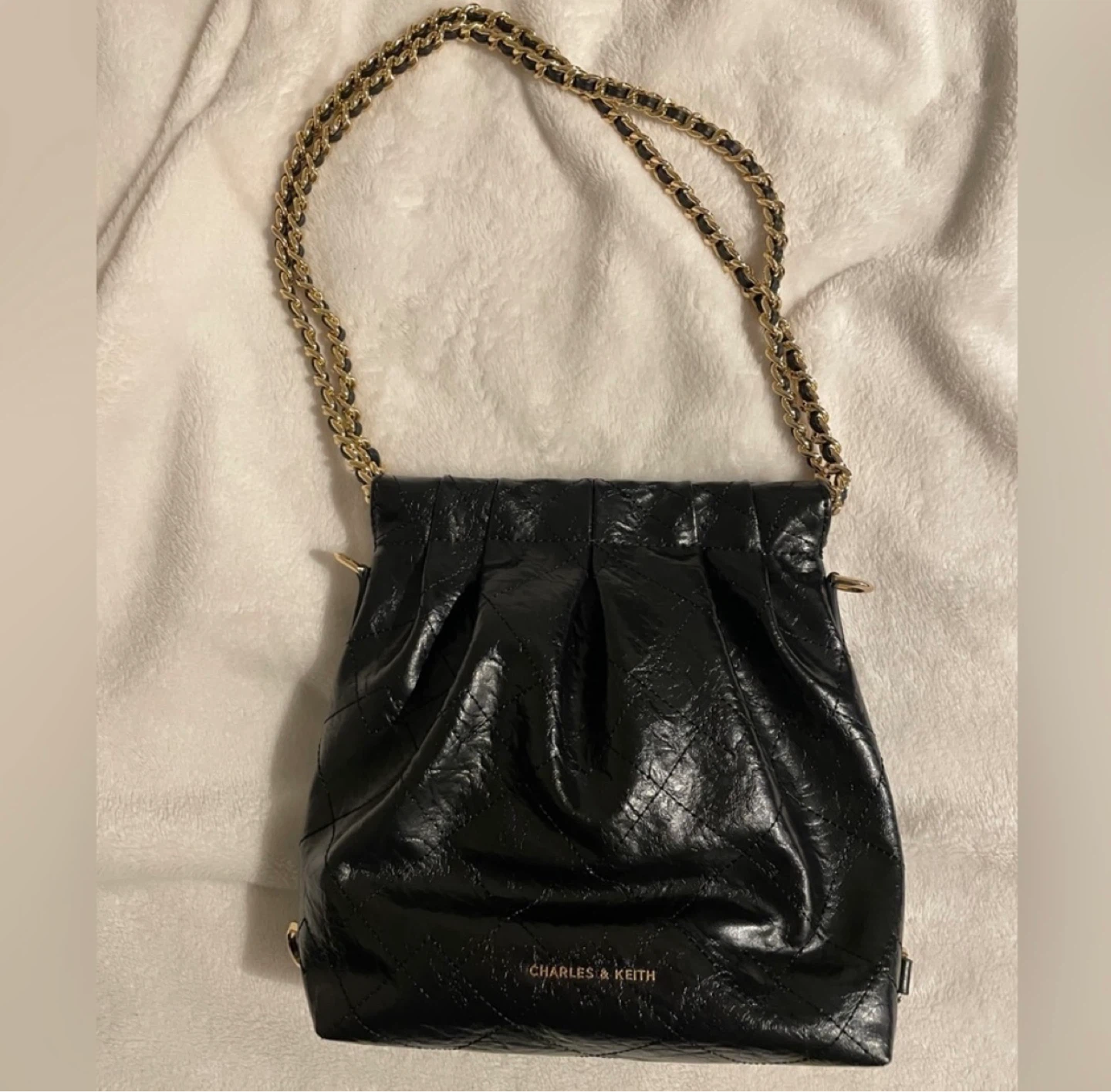 Charles & Keith Black  Duo Chain-Handle Two-Way Backpack/Bag