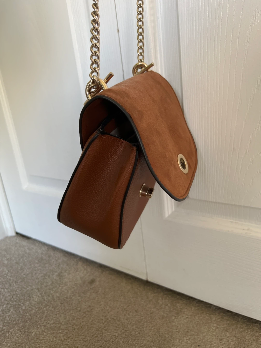 Brown Faux Suede and Leather Crossbody Bag - photo 3