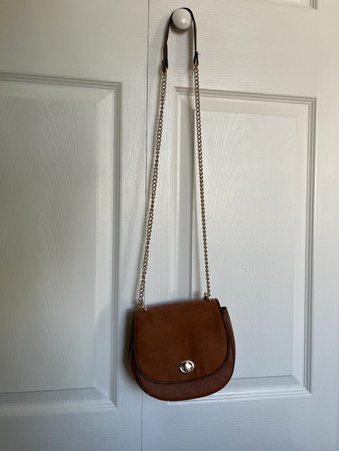 Brown Faux Suede and Leather Crossbody Bag - photo 2