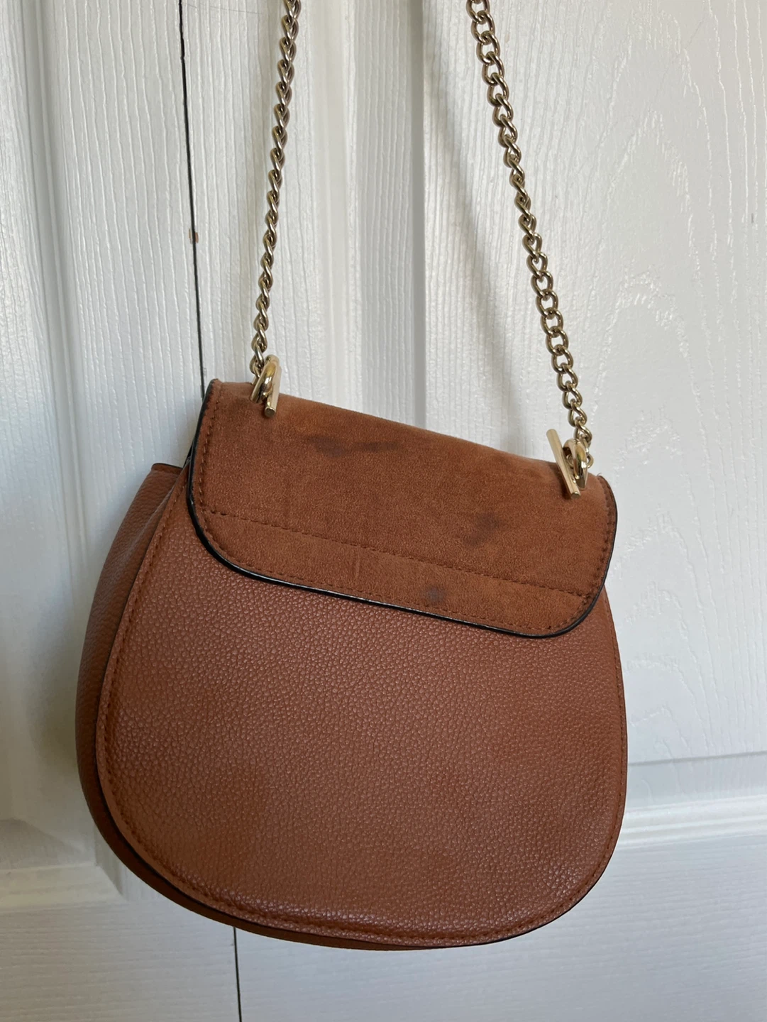 Brown Faux Suede and Leather Crossbody Bag - photo 4