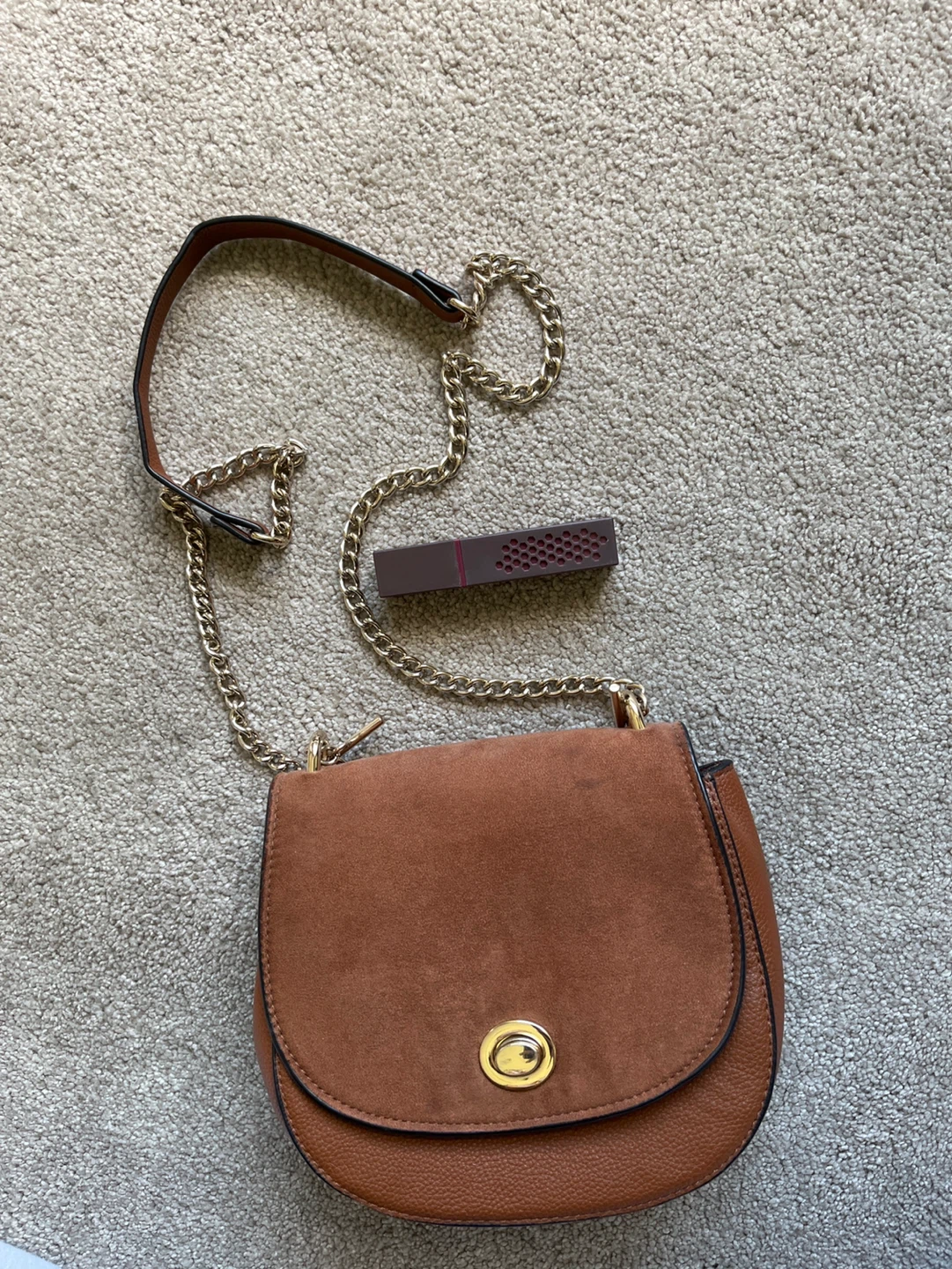 Brown Faux Suede and Leather Crossbody Bag - photo 5