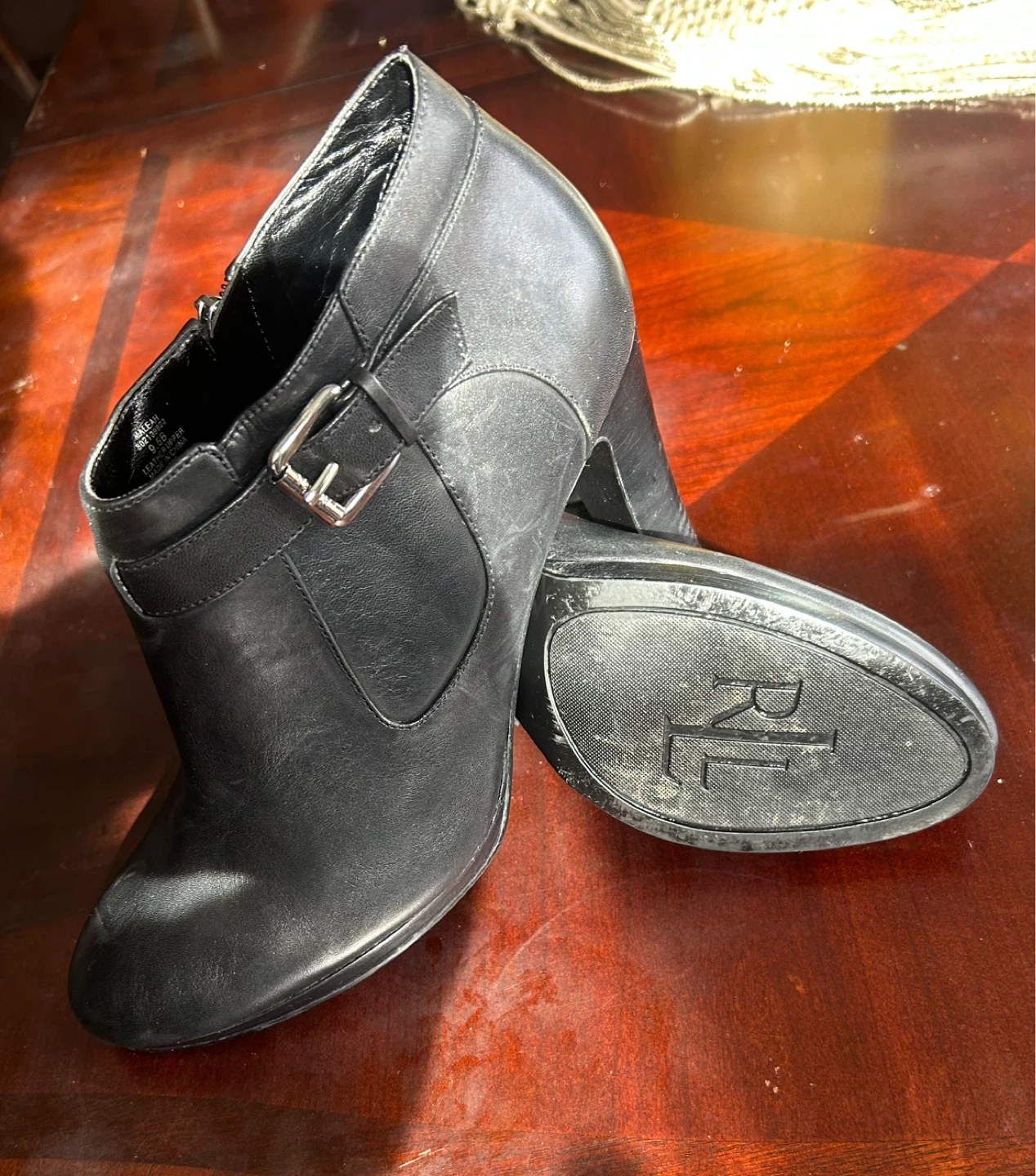 Ralph Lauren Black Leather Ankle Boots