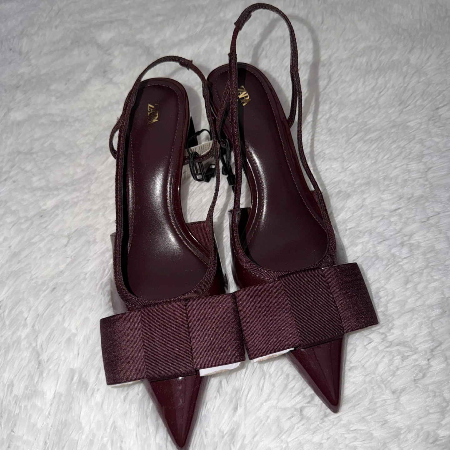 ZARA Women's Slingback Bow Heels - Burgundy - photo 3