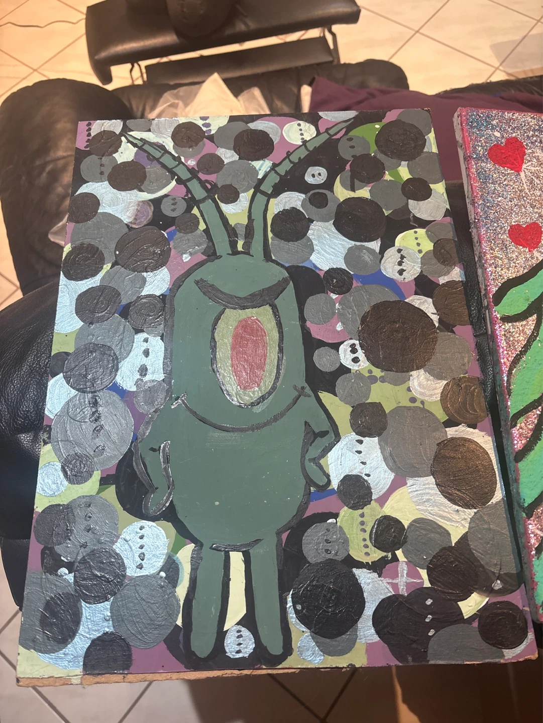 Hand-painted Spongebob Squarepants Plankton and Fish Canvas Art