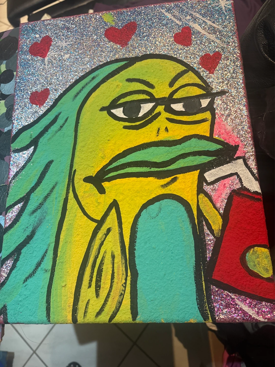Hand-painted Spongebob Squarepants Plankton and Fish Canvas Art - photo 2